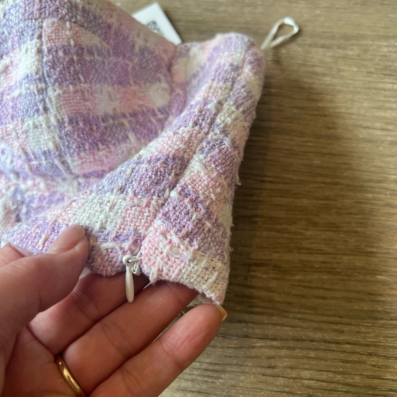 Zara woman’s pink/purple texture plaid corset tweed tube crop top - Picture 8 of 16